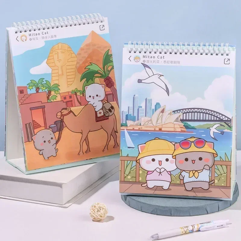 

2024 New Limited Edition Mitao Cat Calendar Lunar Desktop Anime Cute Work Calendar Honey Peach Grey Cat Travel Series Toy Gifts