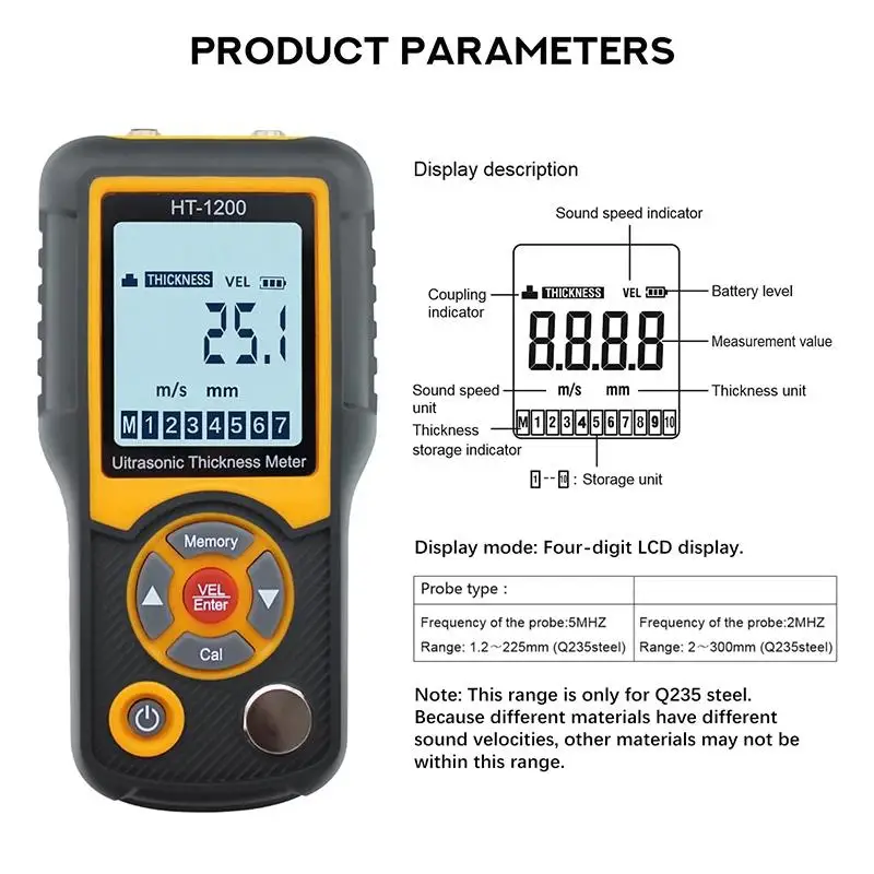 HTI HT-1200 Intelligent Ultrasonic Thickness Meter Metal High Precision Thicknes