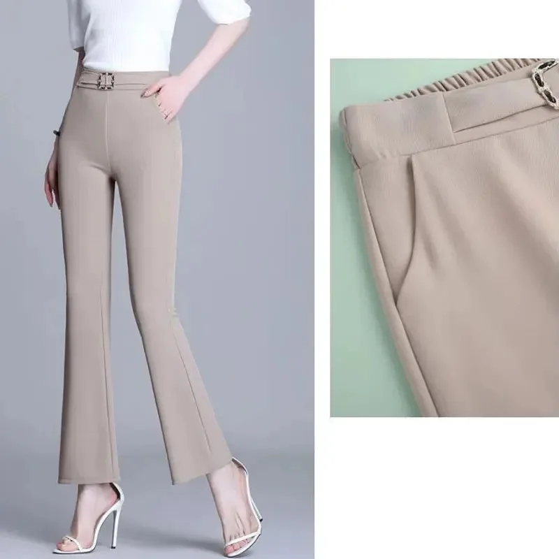 Big Size 4xl Bell-bottomed Trousers Office Elastic High Waist Flare Pants Women Spring Fall Candy Color Slim Formal Pantalones
