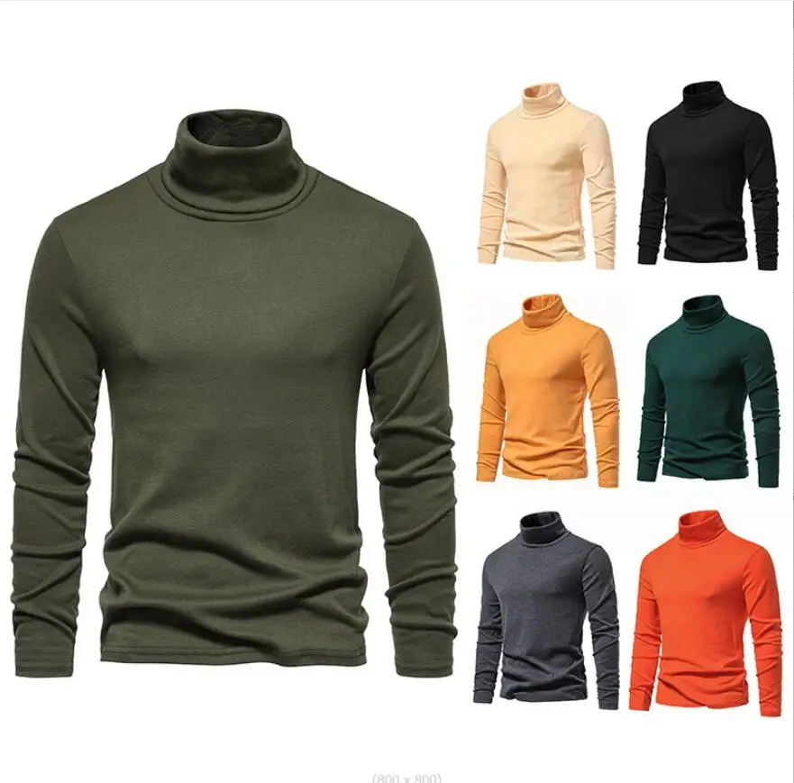 

Men's Mock High Collar Sweater Tops Autumn Winter Solid Color Sweater Men Pullover Knitted Warm Sweater Male