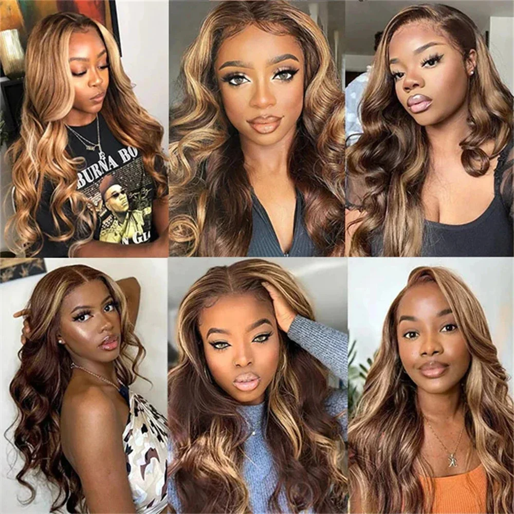 Highlight Wigs HD Lace Front Wigs Body Wave 4/27 Colored Highlight Human Hair For Women 13x4 13&times;6 Lace Frontal