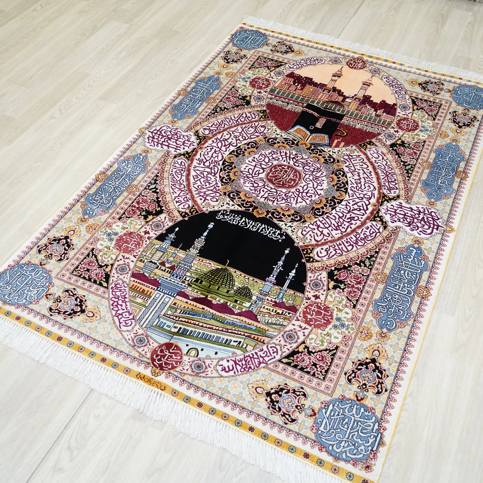 Handmade Silk Knotted Persian-Style Prayer Rug 2
