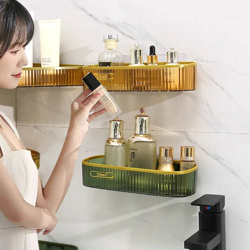 Acrylic Bathroom Shelves Transparent Shower Storage Holder Organizer No Drilling Wall Mounted Floating Bathroom Shampoo Shelf 2