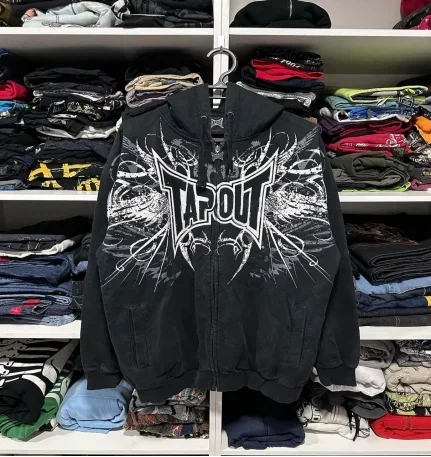 thumbnail image 1 of Ropa informal estilo Hip Hop Y2K, Sudadera con capucha y cremallera, sudadera de manga larga con patrón gótico, Sudadera con capucha súper grande Harajuku, 1 of 5