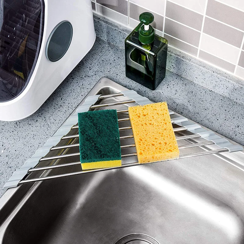 

Kitchen Drain Rack Triangular Foldable Storage Rack Dishwasher Sink Bowl Drain Tool Storage Non-slip Water Filter Accessories