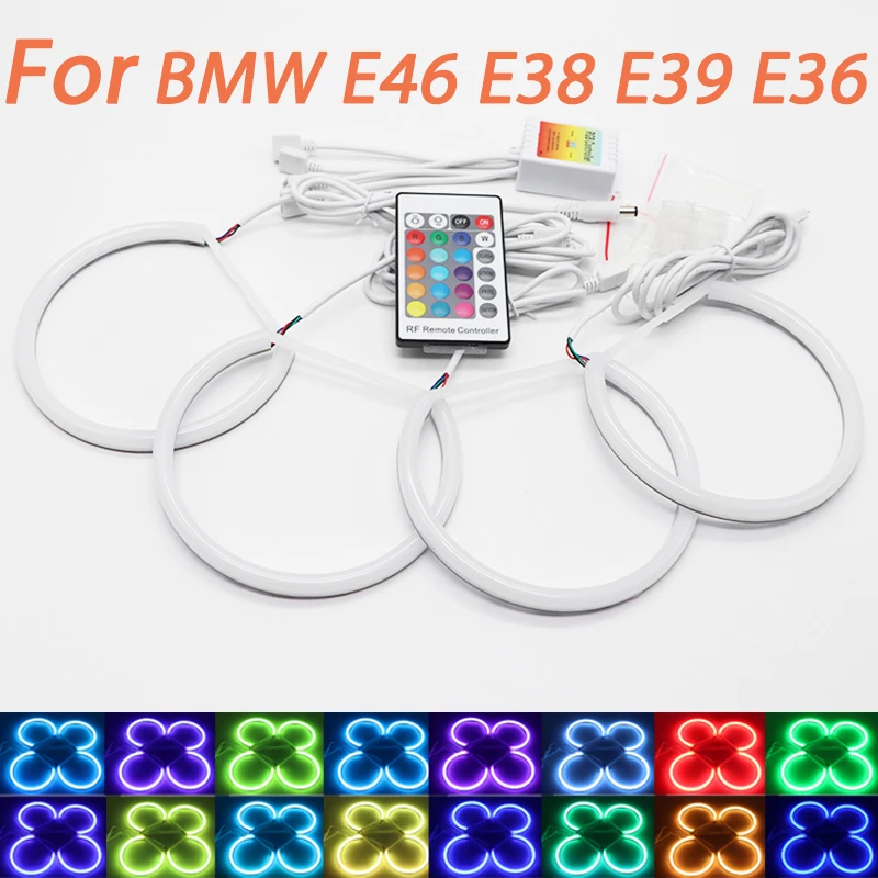 

Комплект из кольца с ангельскими глазами, хлопковый комплект с RGB-подсветкой, 16 цветов, пульт дистанционного управления для BMW 3, 5, 7, E36, E38, E39, E46, 525i, 528i, 530i, 540i, 320i