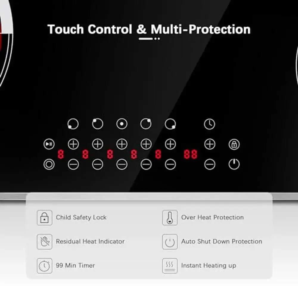 30" 5 Burner Built-in Electric Stove Top Glass Cooktop 8400W Power Safety Lock Timer Indicator Compatible with Various Pots Easy 6