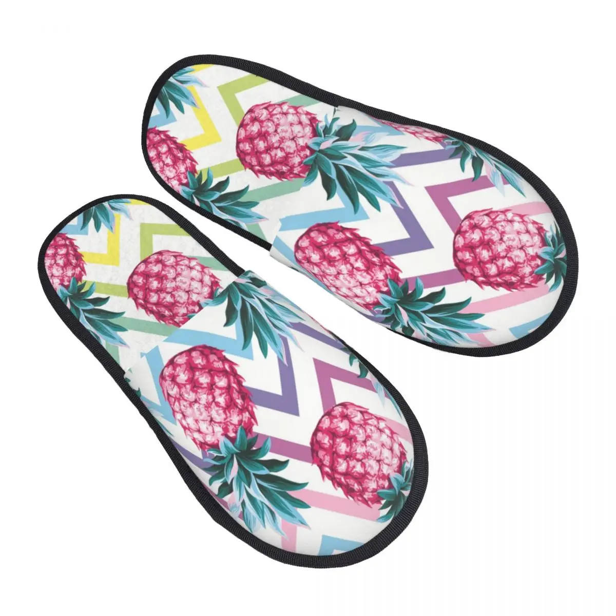 

Plush Indoor Slippers Pineapple Abstract Geometrical Print Warm Soft Shoes Home Footwear Autumn Winter