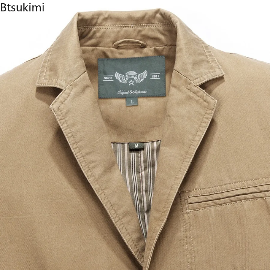 Spring New Men's Blazer Jacket Casual Retro 100% Cotton Men Slim Suit Coats Elegant Fashionable Coats Men Blazers Large Size 5XL