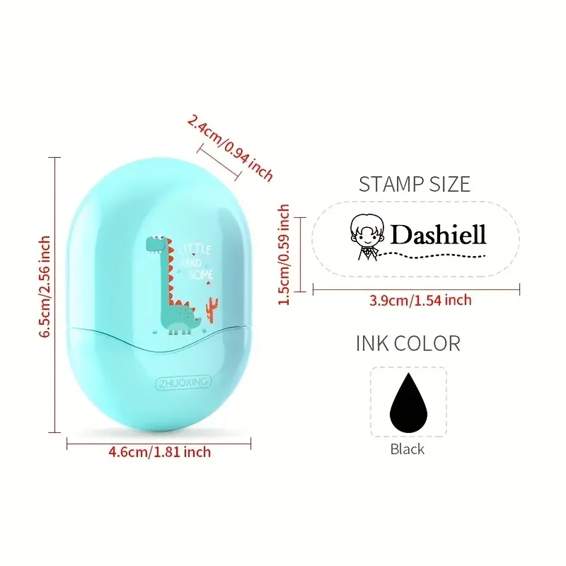 Washable and Fade-Proof Personalized Blue Dinosaur Cartoon Name Stamp-A Fun and Unique Gift for Clothes