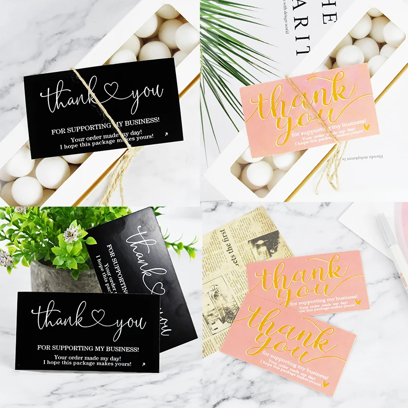 50pcs Black Pink Thank You Greeting Cards Label For Your Order Packages Business Gift Box Wedding Message Decor Packaging Supply