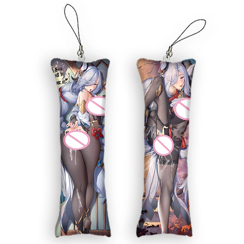 

Shenhe Cute Anime Key Chain Pendant Genshin Impact Mini Dakimakura Accessories Small Pillow Bag Otaku Keyring Pendants