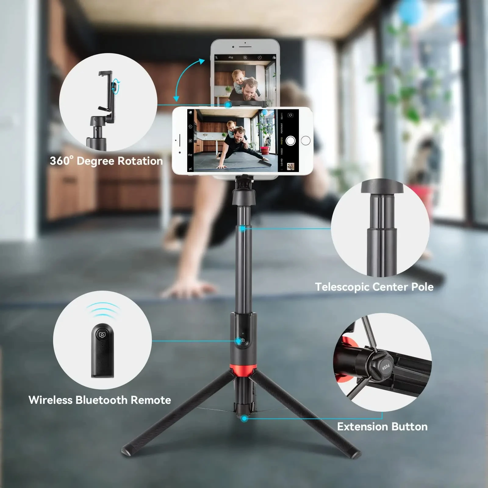 Portable Selfie Stick Tripod ST20 Pro with Wireless Remote Control for iPhone fo