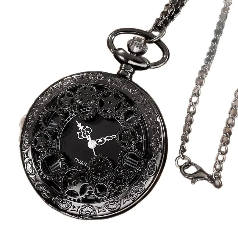 Classic retro pocket watch, simple digital face chain quartz watch