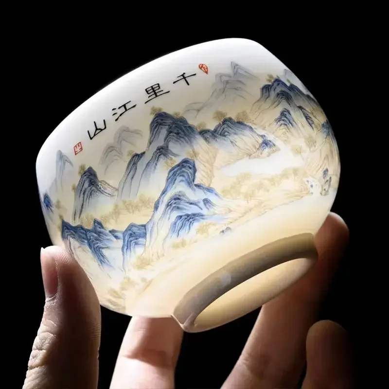 Portable Exquisite Lamb Fat Jade White Porcelain Tea Cup Handmade Ceramic Teacup Tea Set Personal Master Cup tea cup