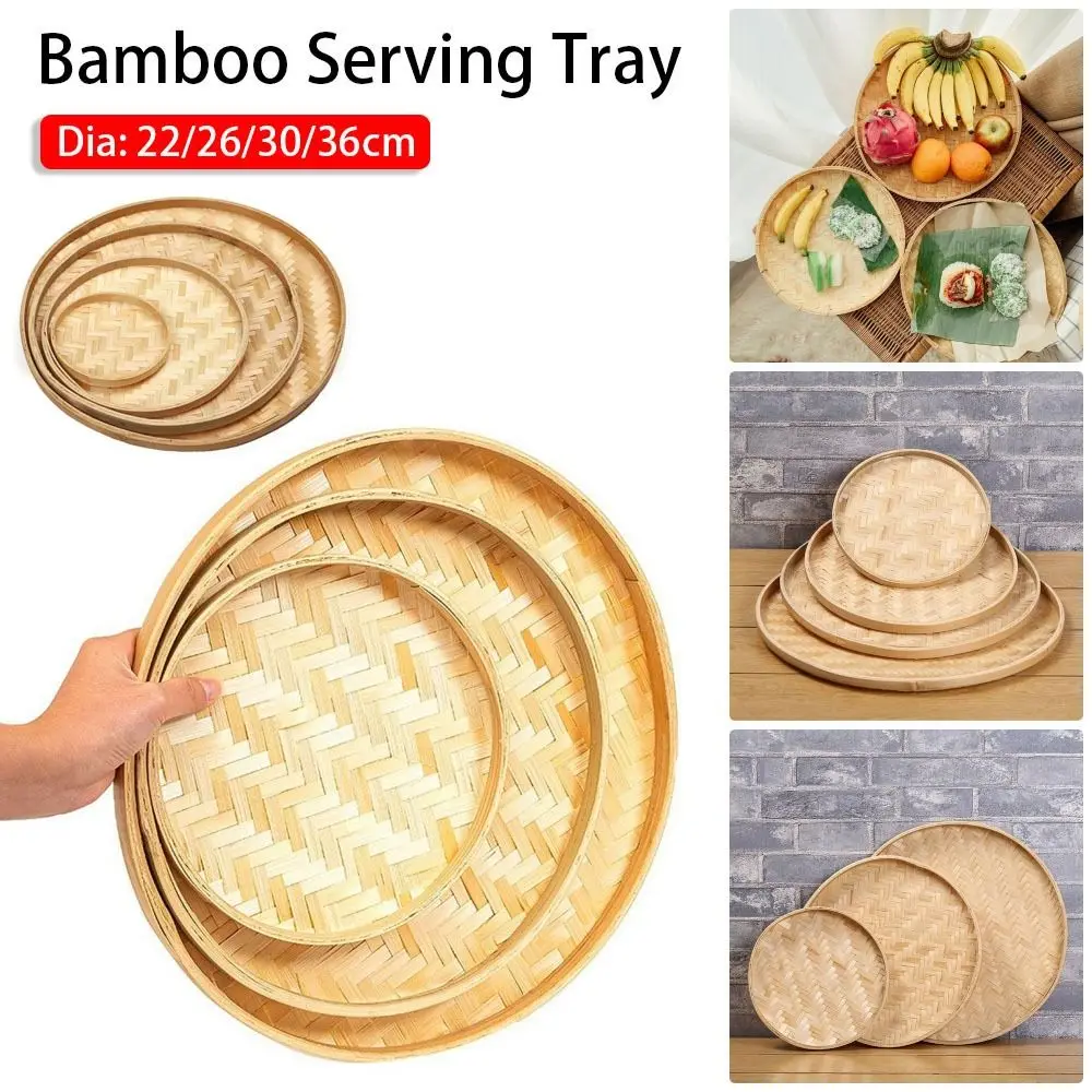 4 Size Hand-woven Bamboo Sieve Hand-painted Bamboo Raft Round Dustpan DIY Decorative Fruit Bread Basket Kitchen Storage Tray 3