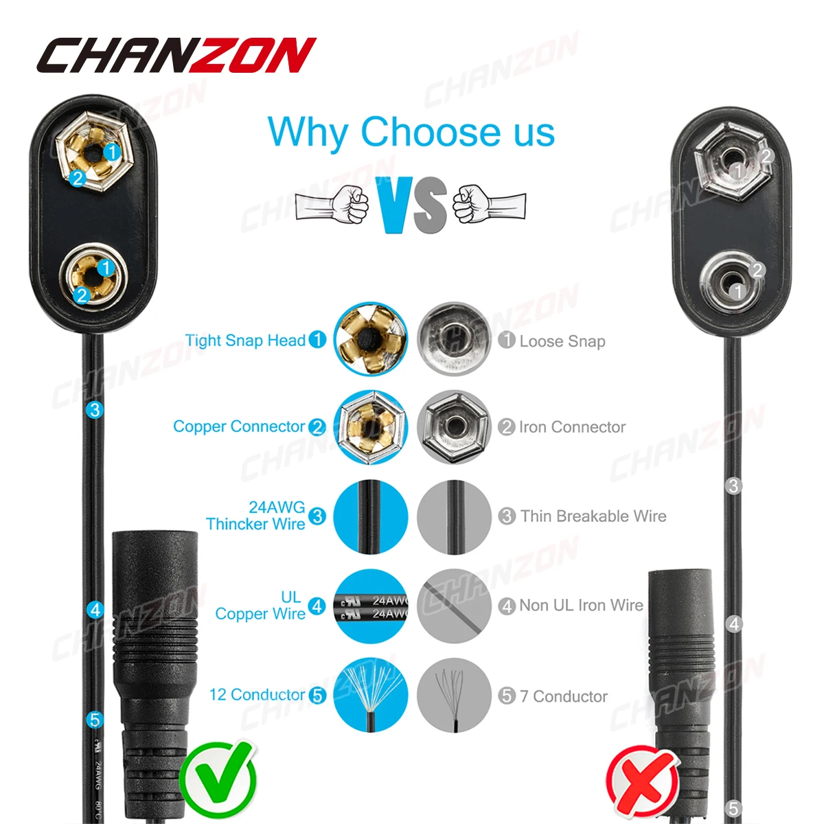 5 Pz 9 V Alimentazione Della Batteria Connettore DC Femmina Snap Clip Adattatore 9 V Cavo Di Supporto 9 Volt Presa Di Piombo Spina Barile Per Charra - Foto 2