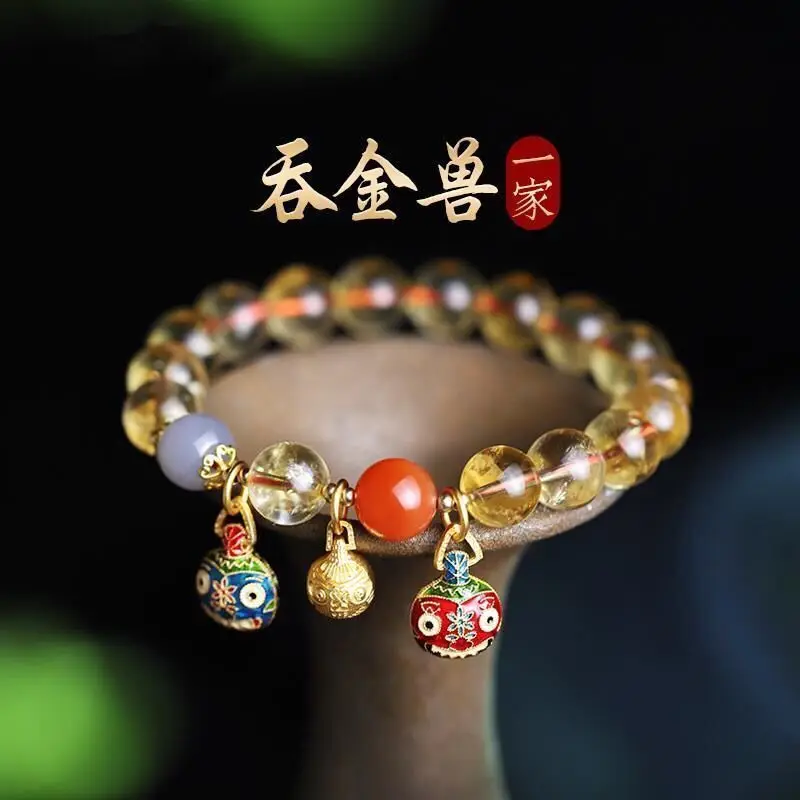

Natural Pure Body Yellow Crystal Bracelet for The Year of Life Gold-swallowing Animal Ethnic Style Crystal Hand String for Women