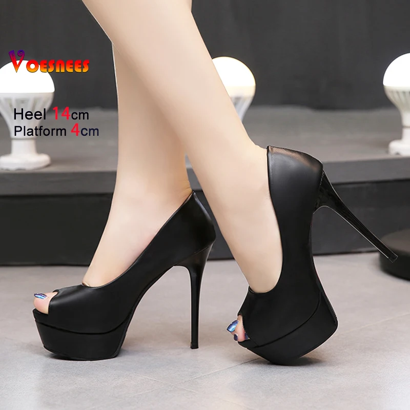 Sexy Peep Toe High Heels 14CM Stiletto Fashion Platform Office Career Spring Autumn Shoes For Women's Shallow Mouth Matte Pumps 6