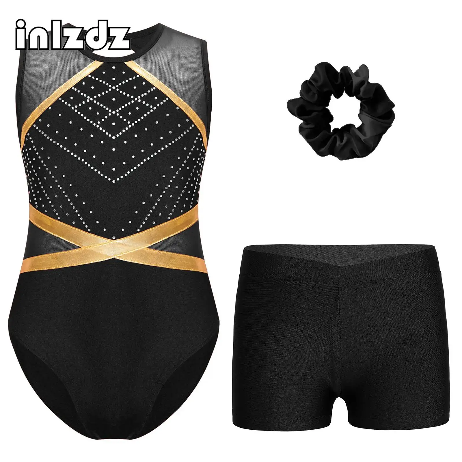 Kids Girls Ballet Dance Outfits Acrobatics Rhythmic Gymnastic Leotard with Shorts Set Figure Skating Bodysuit Jumpsuit Dancewear
