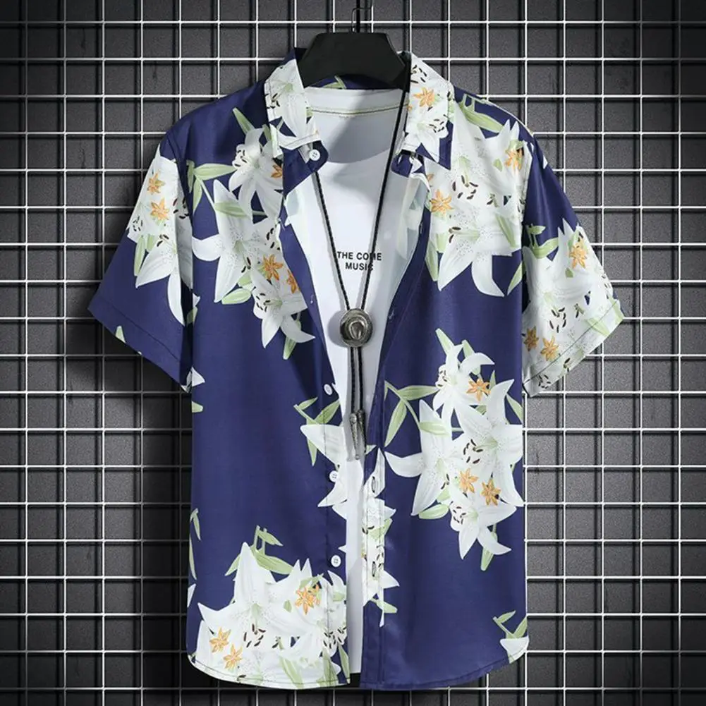 

Men Vacation Clothing Set Tropical Leaves Print Hawaiian Shirt Shorts Set with Elastic Drawstring Waist Men's Summer Outfit