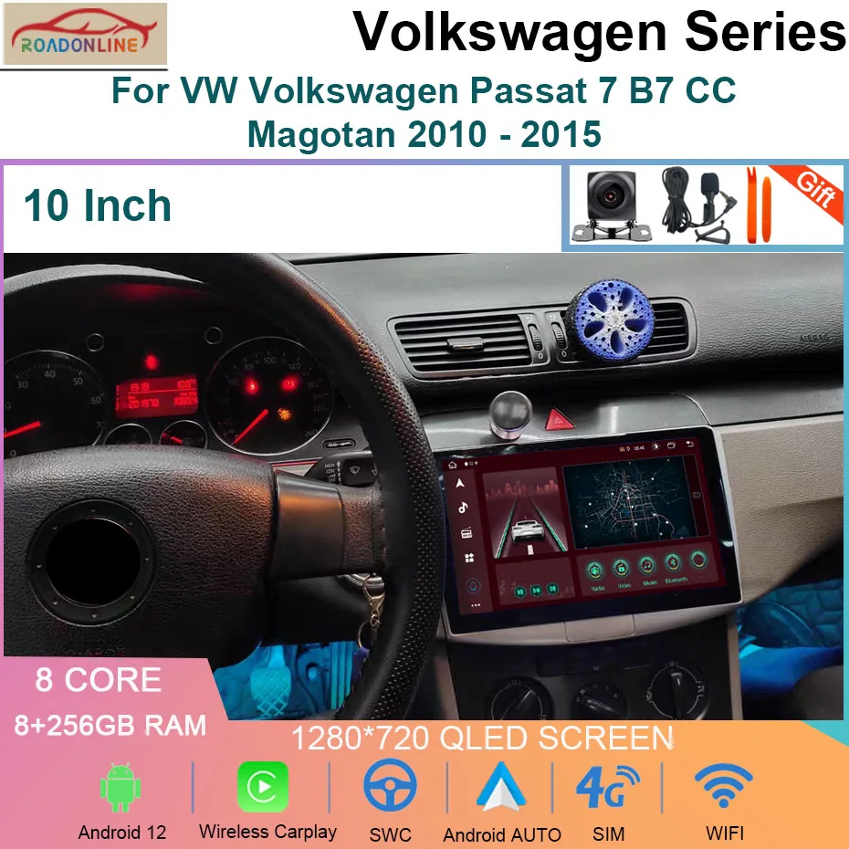 

8+256GB For VW Volkswagen Passat 7 B7 CC Magotan 2010 - 2015 Android 12 Car Radio Multimedia Video Player Navigation GPS 4G