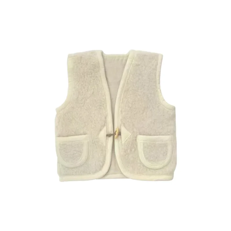 Autumn Winter Ins Baby Girls Vest Sleeveless V Collar Berber Fleece Pockets Cotton Newborn Girls Cardigan Infant Tops