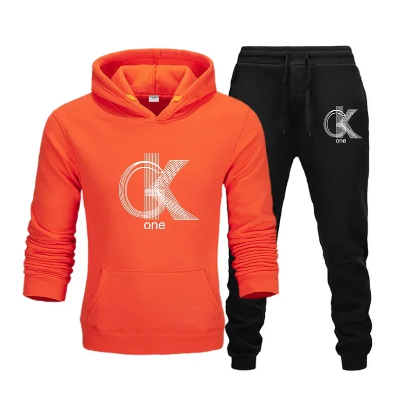 thumbnail image 1 of CK-Conjunto de sudaderas con capucha y pantalones con estampado de tendencia para hombre y mujer, chándales informales, conjunto de ropa deportiva, simplicidad relajada informal, talla grande, 1 of 5