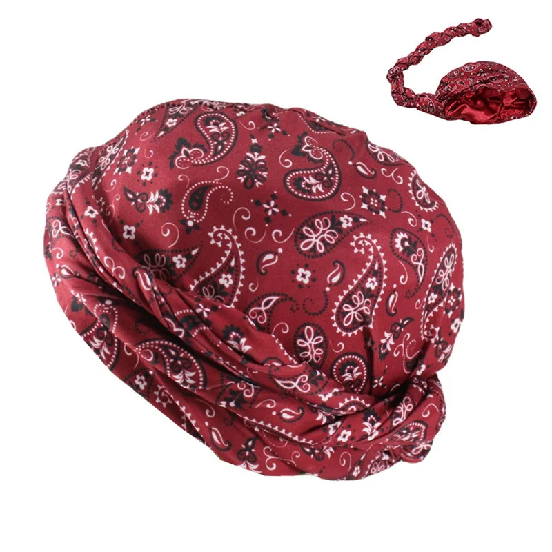 

Bohe Style Paisley Printed Men's Turban Headwrap Satin Lining Stretchy Men Bandana Male Hip Hop Headband Biker Headscarf