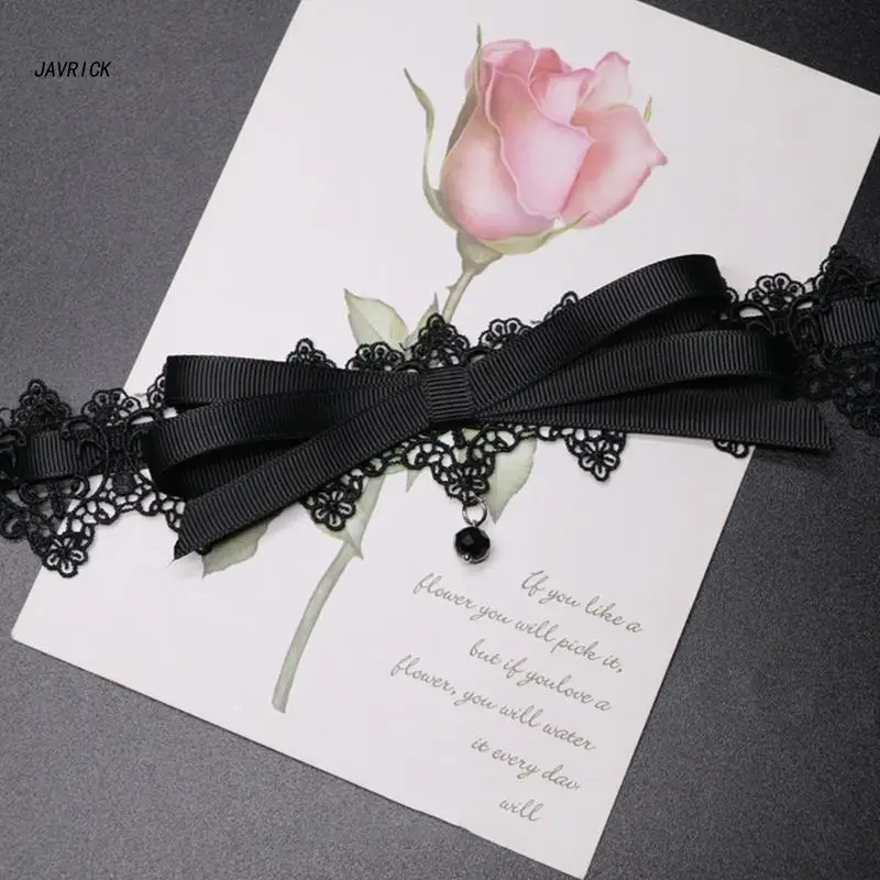 Collana Girocollo Vintage In Pizzo Nero Con Cristallo - Collana Floreale Gotica Regolabile Per Donna
