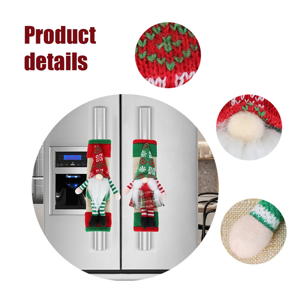 2pcs Christmas Cabinet Knob Set Handle Protector Christmas Home Decoration Kitchen Appliance Decoration Set