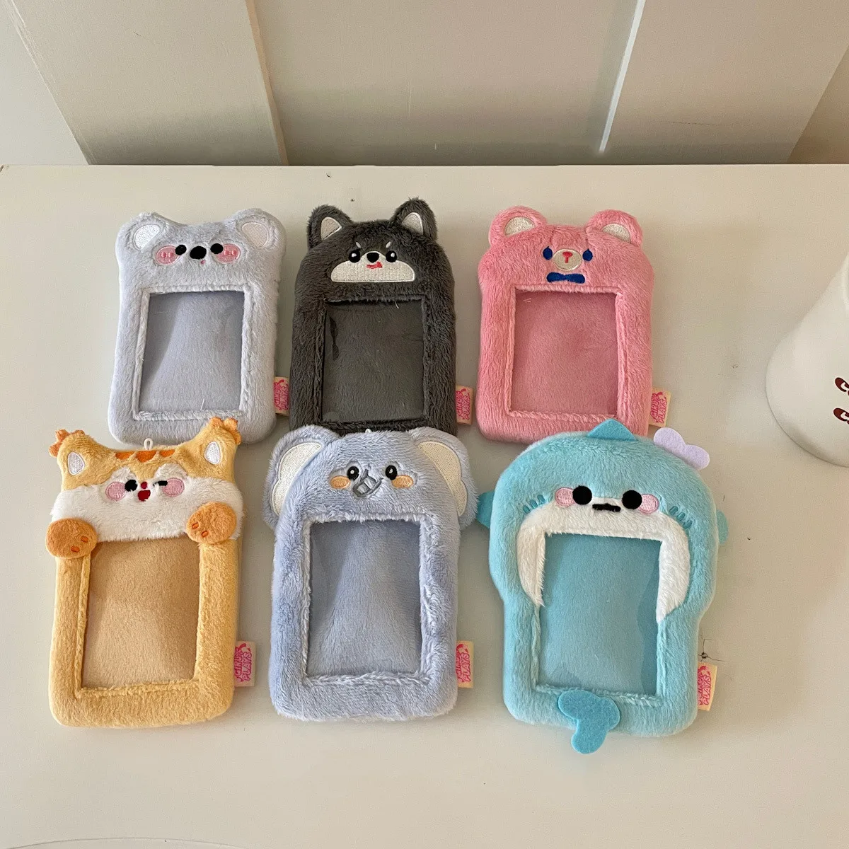 Photo Card Holder Kawaii Cartoon Animal Series Soft Plush 3 Inch Kpop Photocard Holder Photo Card Holder Bag Pendant