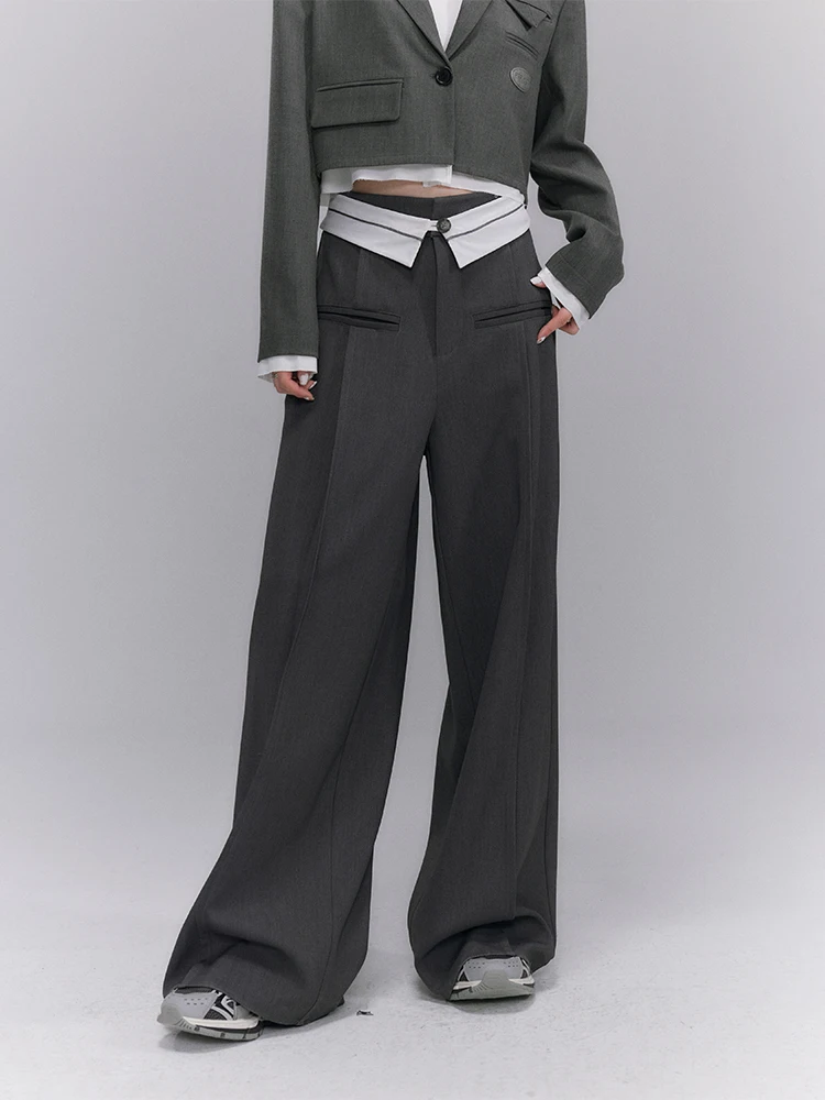 

27-46 New 2023 Men Women's Clothing Yamamoto Style Contrast Folding Waist Casual Pants Lovers Trousers Plus Size Costumes