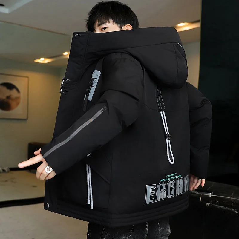 2023 New Men Down Cotton Coat Winter Jacket Short Loose Trend Parkas Thicken Warm Student Outwear Hooded Leisure Overcoat