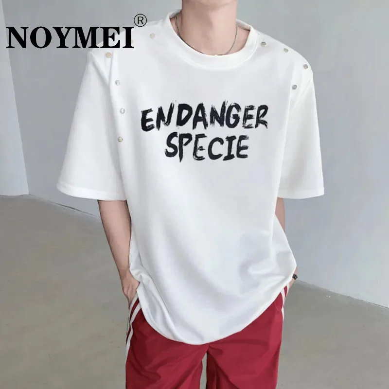 

Летняя Дизайнерская мужская футболка NOYMEI 2024 с простым принтом букв и металлическими наплечниками, повседневный универсальный топ с коротким рукавом, WA4591