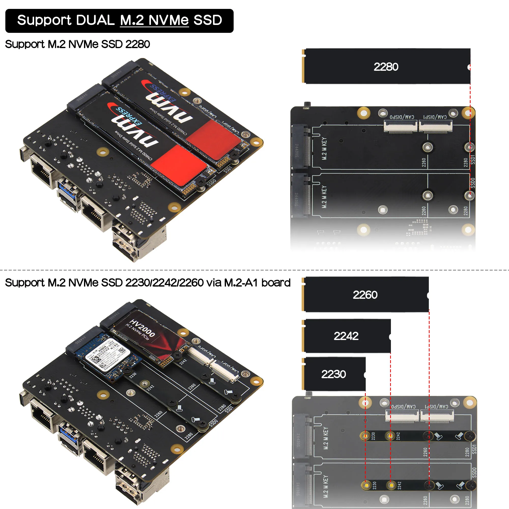 Geekbord X1501 CM5 IO 캐리어 보드, Raspberry Pi 컴퓨팅 모듈 5 지원 1GbE+2.5GbE/듀얼 M.2 NVMe SSD-Freehip.co.kr