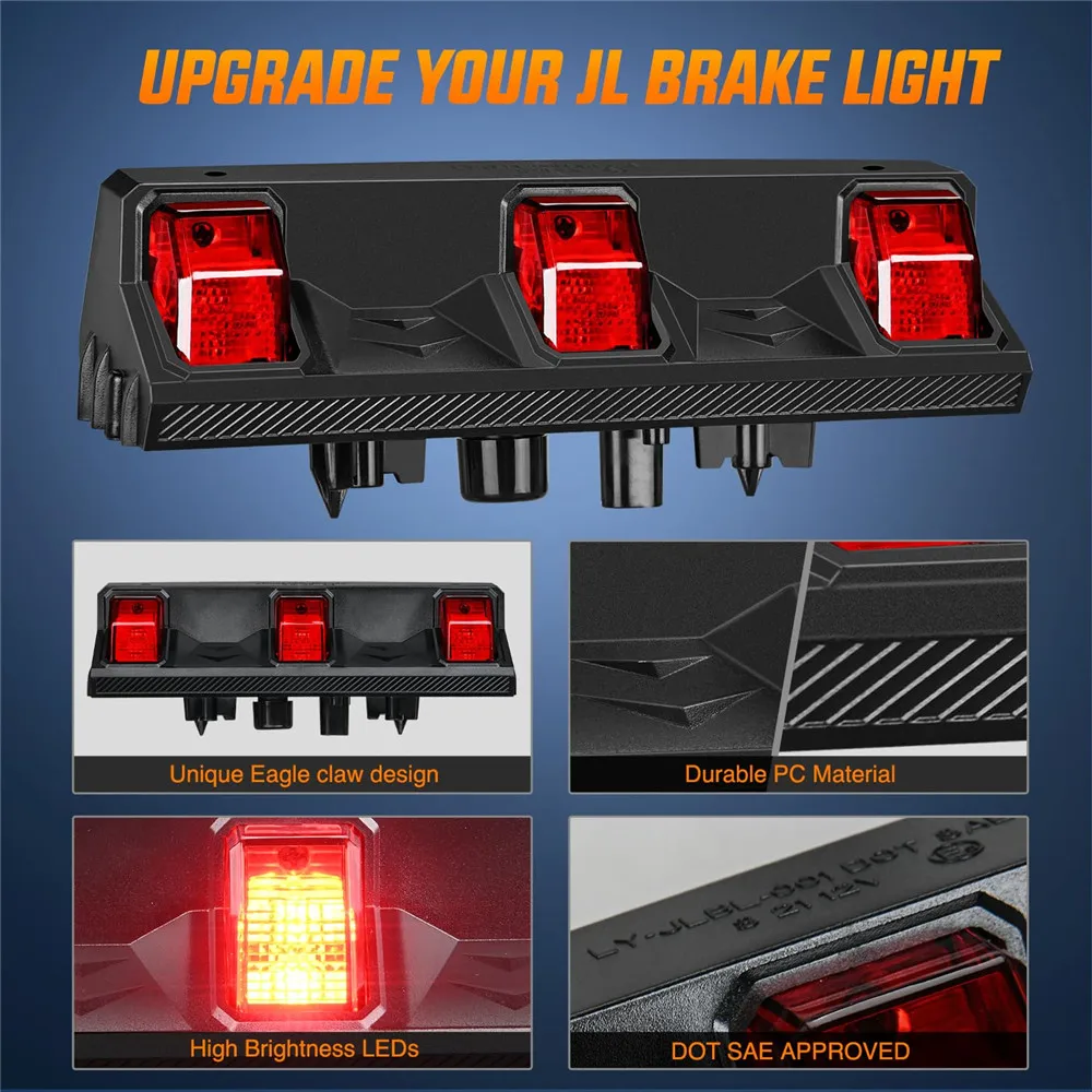 Led Third Brake Lights LED Rear Lights High Mount Stop Lights For Jeep Wrangler