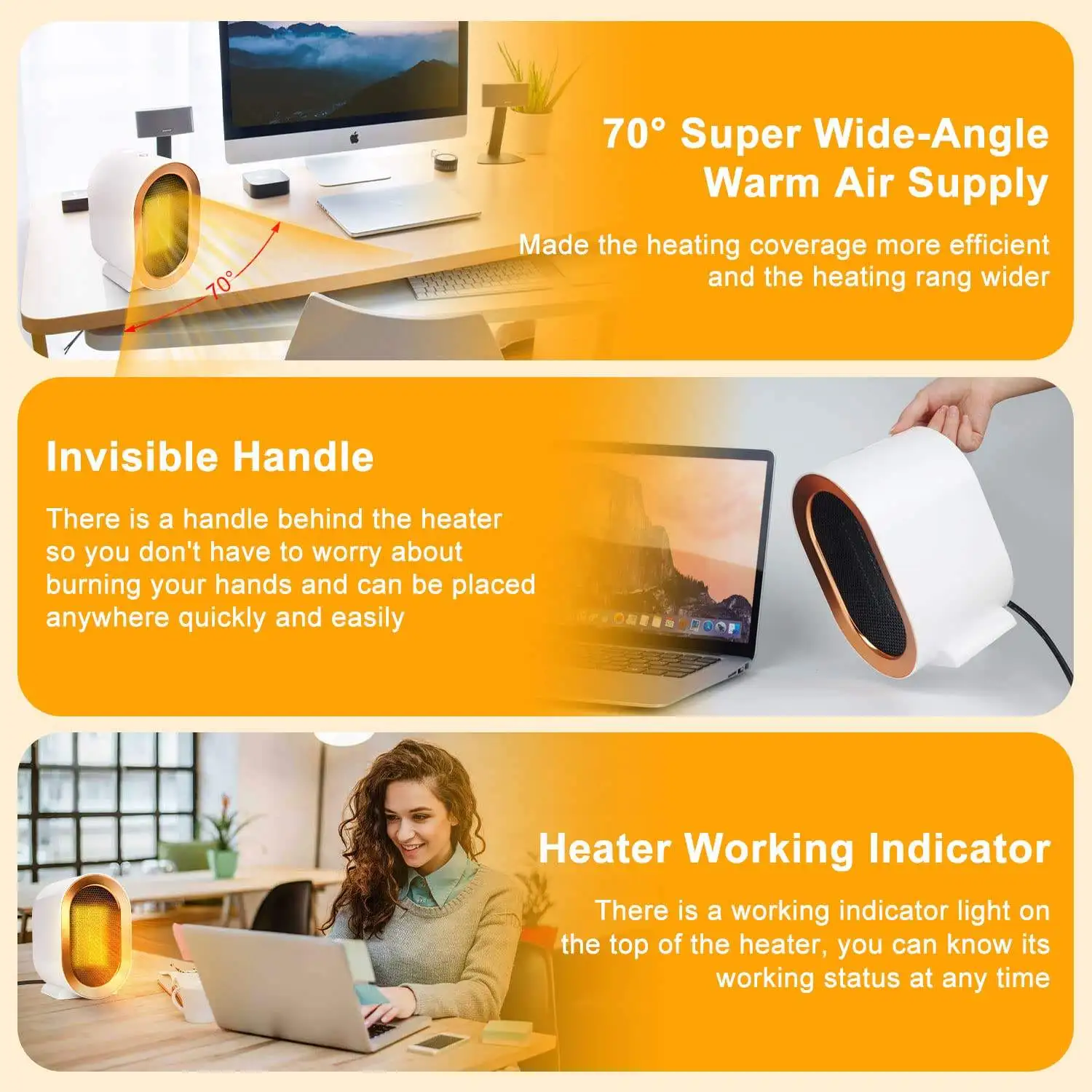 Portable Electric Space Heater 800W/400W With PTC Fast Heating - Small Desk Heater With Tip-Over & Overheat Protection