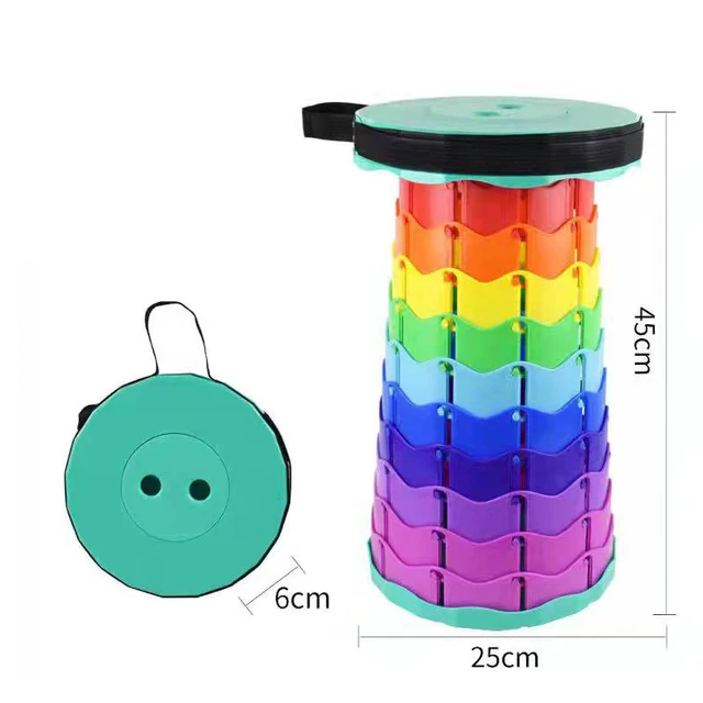 Telescopic Stool Retractable Stool Folding Chiar Fishing Chair Portable Camping Hiking Stool Outdoor Furniture Mini Chair Normal Green-Rainbow
