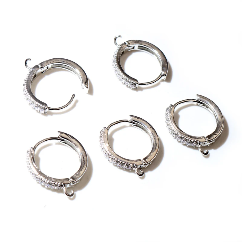 10pcs 15mm 지르콘 골드 실버 컬러 귀걸이 후크 레버백 오픈 루프 DIY 귀걸이 클립 걸쇠 보석 만들기 액세서리