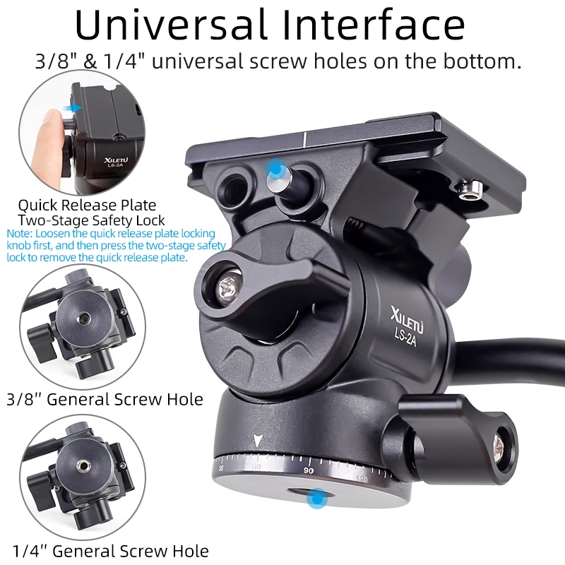 Hydraulic Ball Head Pan Tilt for Panoramic Shooting Tripod with Arca-Swiss Clamp for Monopod and Tripod XILETU LS2A