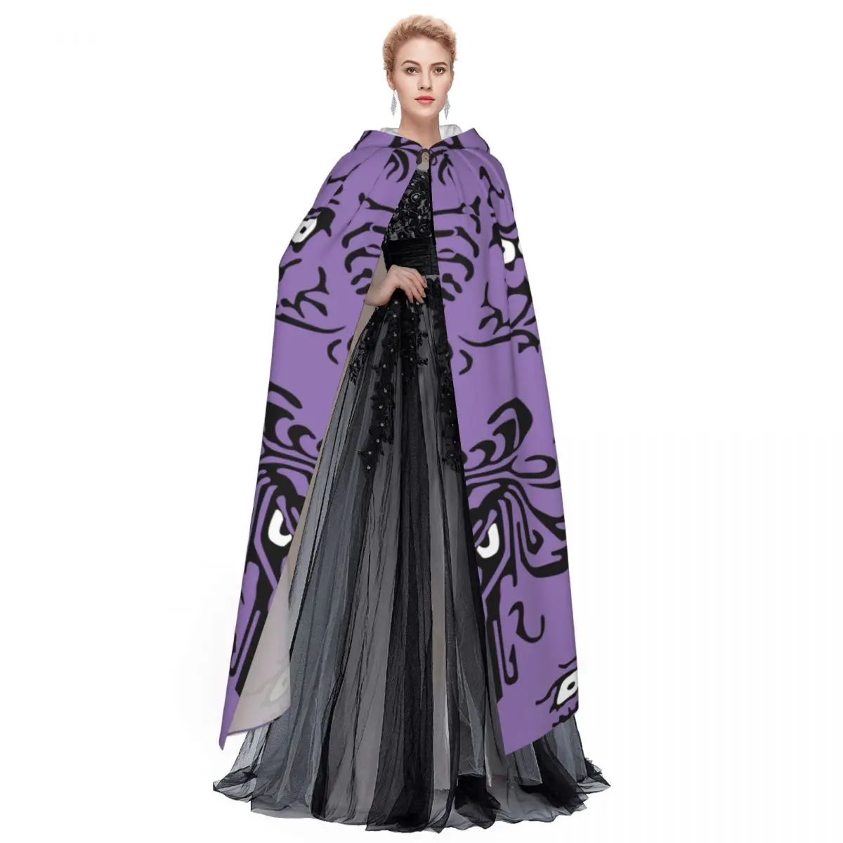 Ghost Spider Haunted House Toile Hooded Cloak Polyester Unisex Witch Cape Costume Accessory