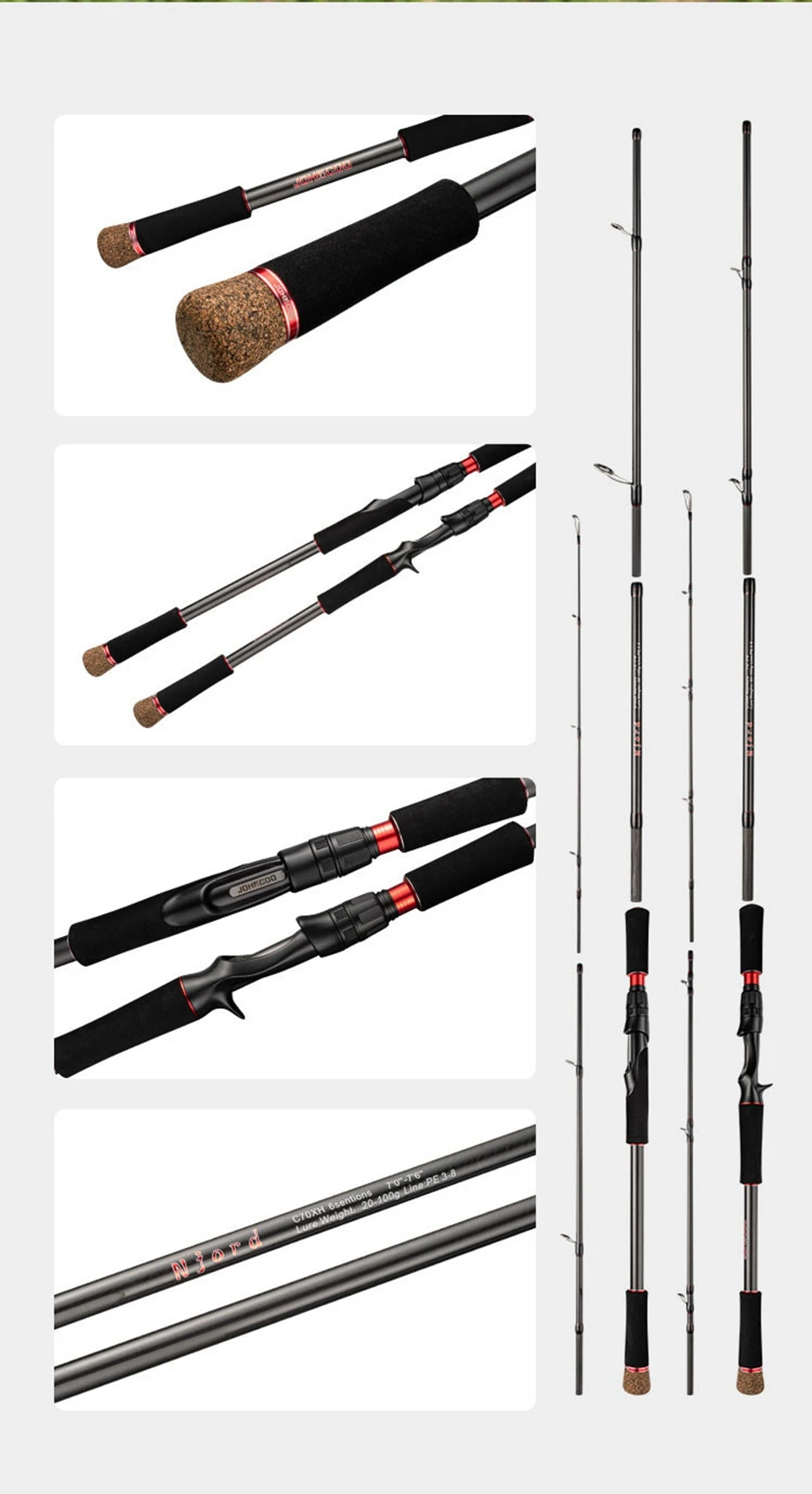 Angelrute 6 Abschnitt Casting Spinning Tragbare Reise Angelrute 30T Carbon Faser Für Big Game Rod Ultraleicht gewicht – Detail 11