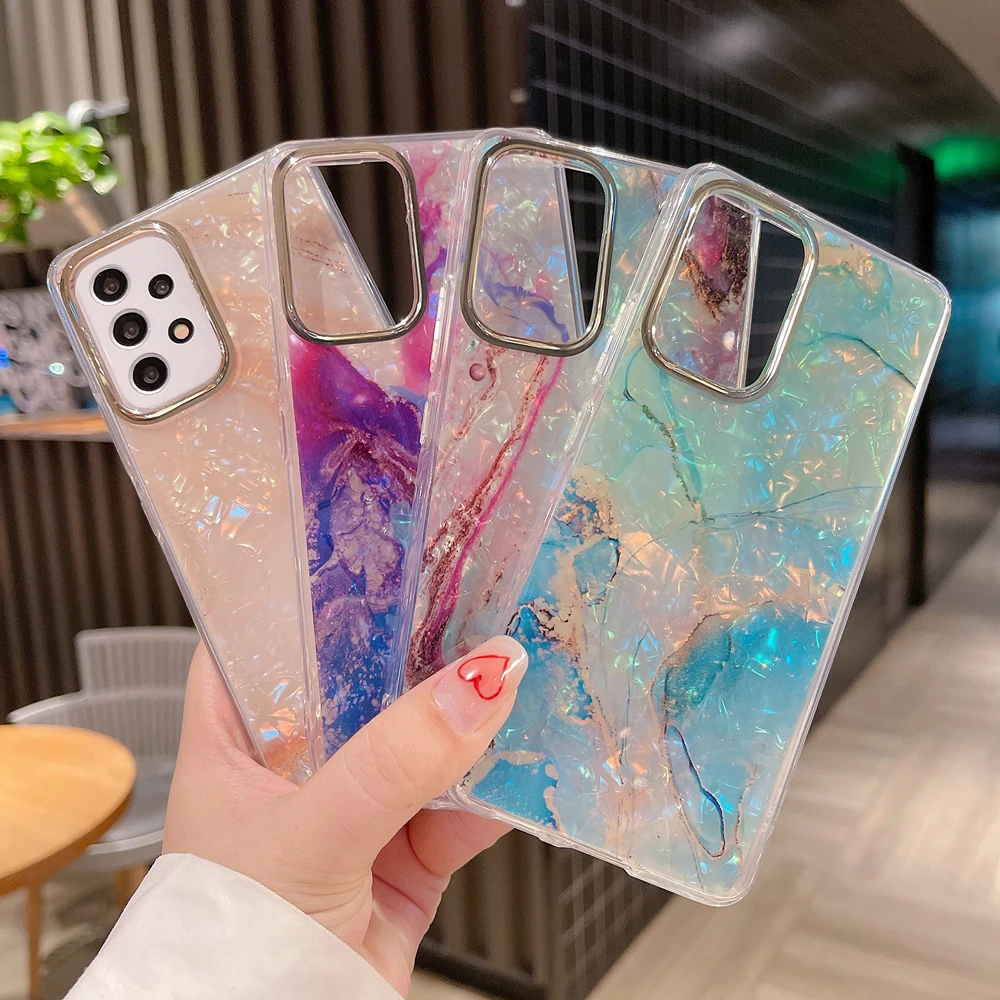 Luxury Gradient Marble Plating Case For Samsung S23 S22 Ultra S21 FE Plus Note 20 A53 A13 A32 A52 A23 A72 A33 A22 5G Soft Cover- Sb59d50f605884ce7a90890d2a79a426aT