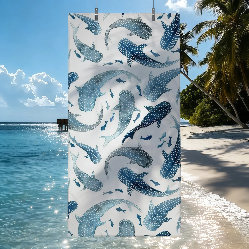 Serviette de plage séchage rapide imprimé requin baleine piscine_voghion.com