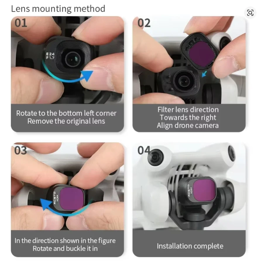 Kit Filtres Objectif pour Drone - UV CPL ND8 6in1 Réglable, vue éclatée des composants