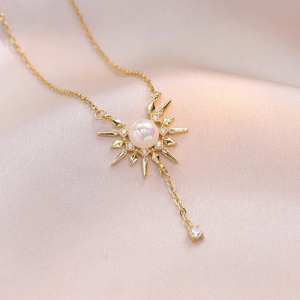 Fashion light luxury retro zircon imitation pearl necklace for women, pendant