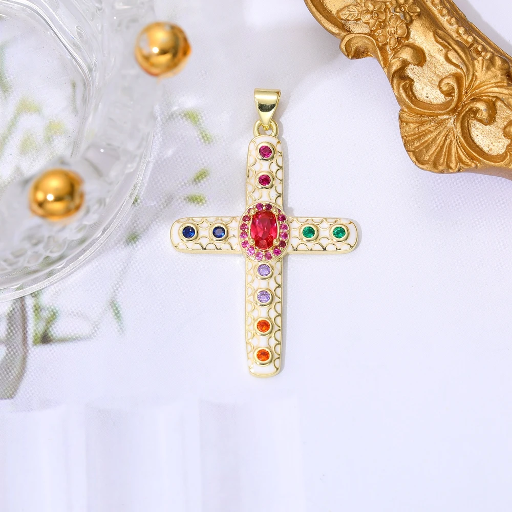 Juya 18K echtes Gold vergoldet DIY Handwerk Emaille Christian Kreuz Charms Anhänger für handgemachte Dekoration religiöse Schmuckherstellung – Detail 3