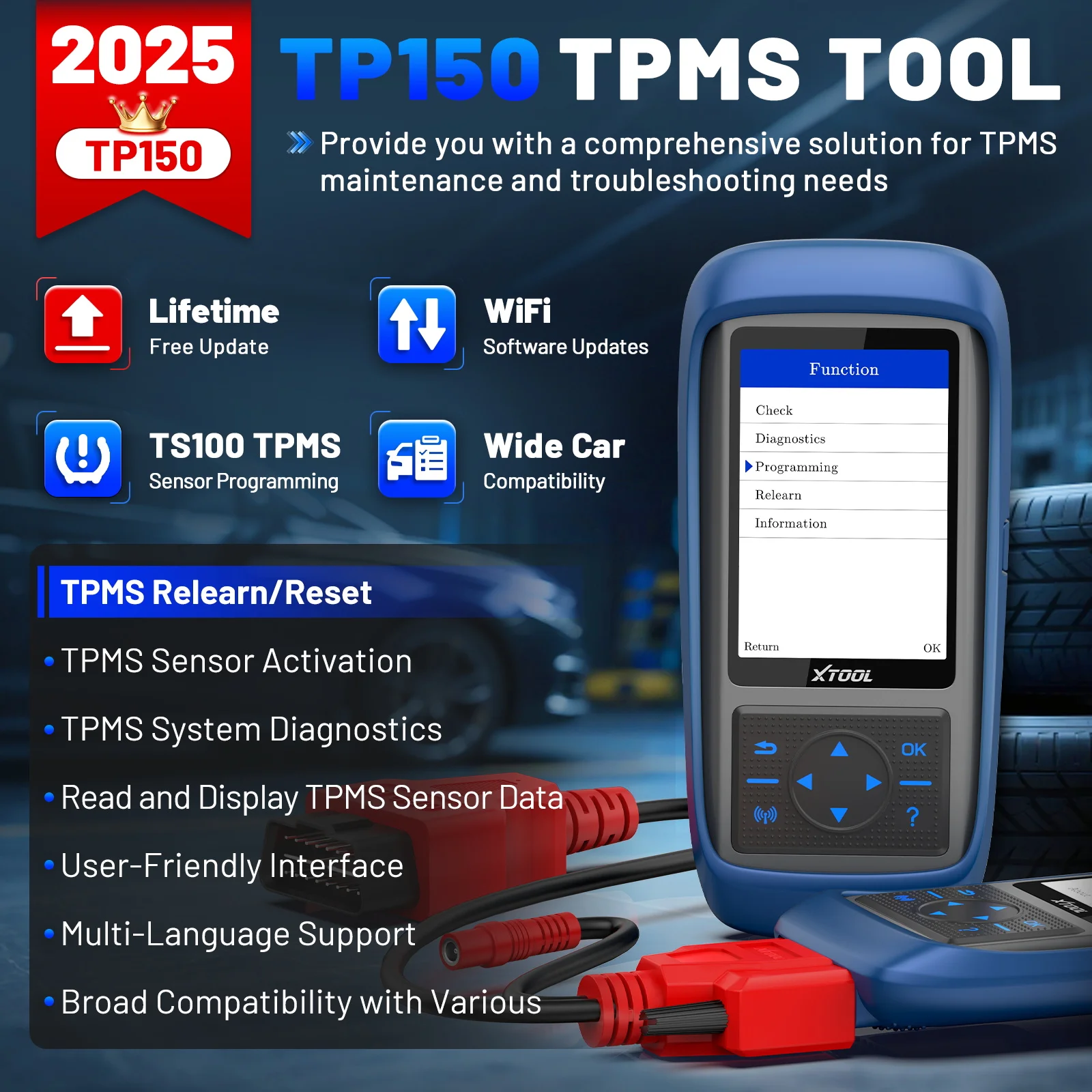 XTOOL TP150 TPMS Programming Tool, Includes 4 Free Sensors