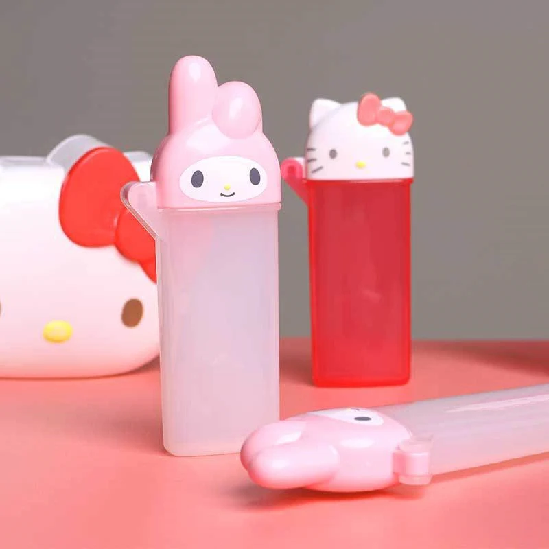 

Мини-тюбик для зубочисток Hello Kitty Kawaii Anime Kt Cat, портативный дорожный ватный тампон для макияжа, контейнер для хранения флосса с зеркалом